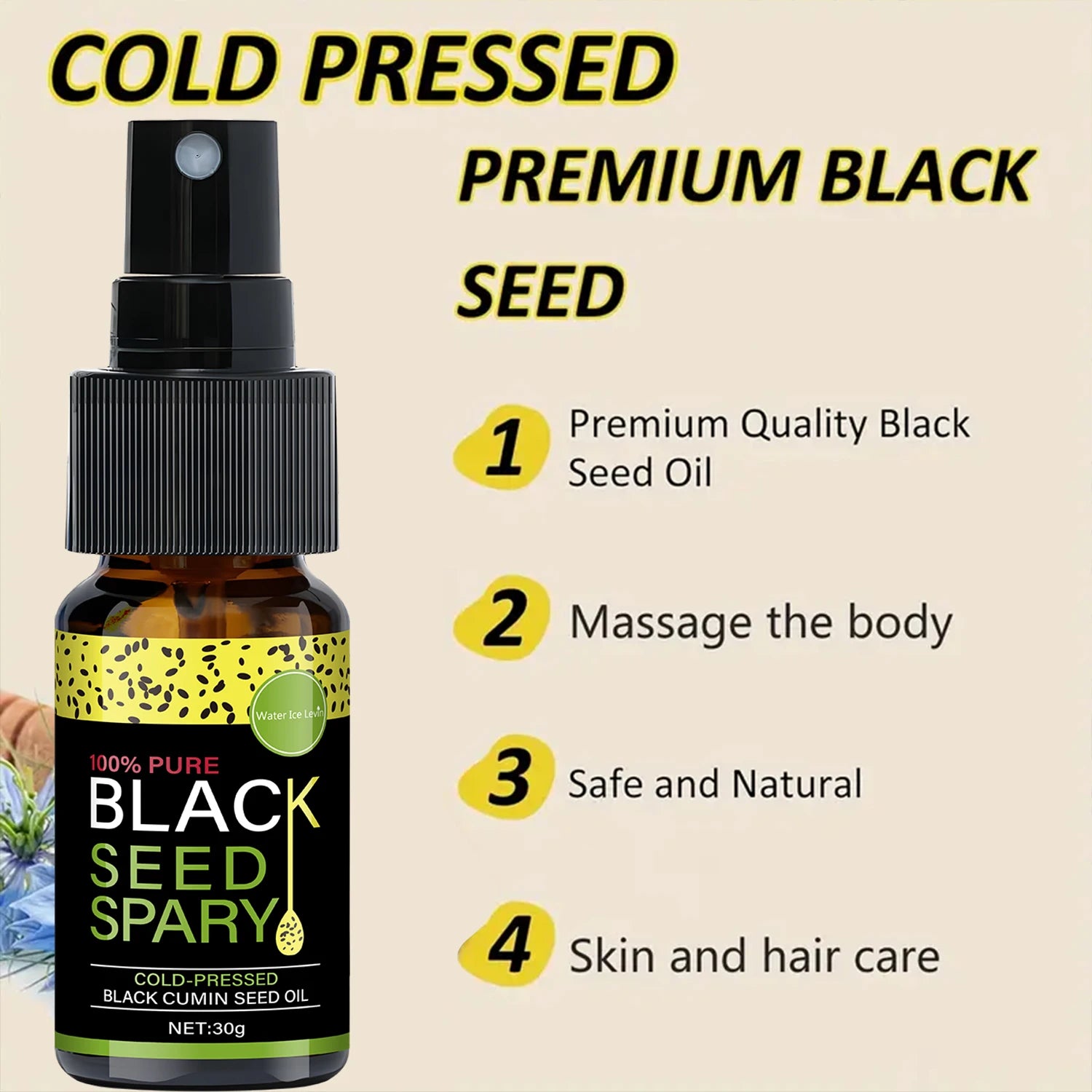 100% Pure Black Seed Oil Spray – Deep Nourishment, Frizz Control & Shine